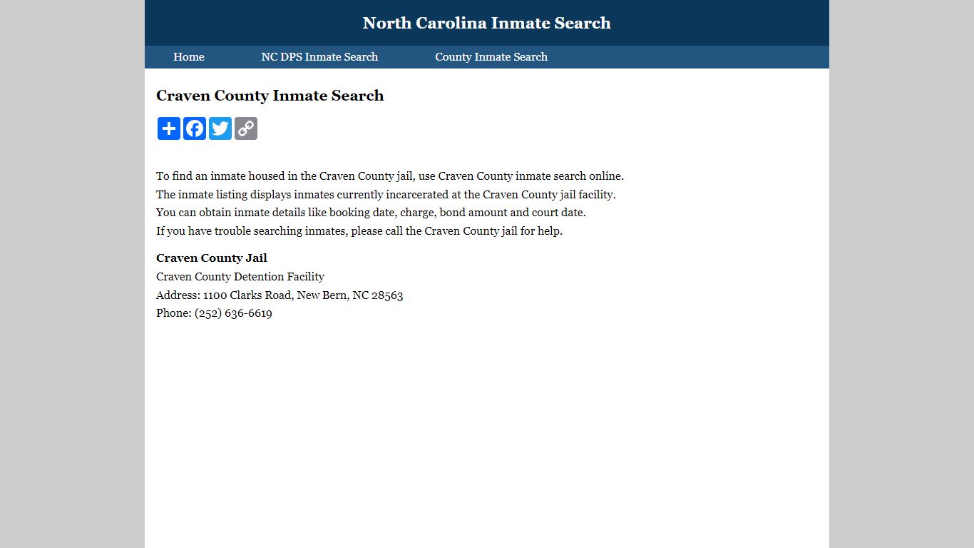 Craven County Inmate Search